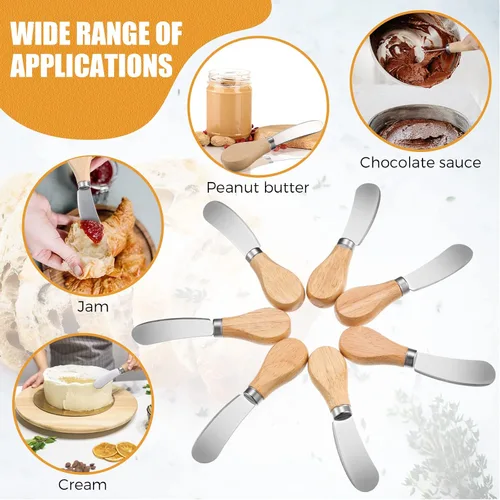 Vista 2 de 24 cuchillos esparcidores de queso pequeño de 4.7 pulgadas, esparcidor de mantequilla de acero inoxidable con mango de madera, mini cuchillos