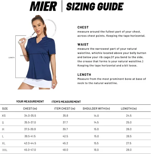 Vista 6 de MIER Polo de golf para mujer, sin cuello, UPF 50+, manga corta, tenis y correr, cuello en V
