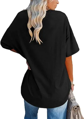 Vista 2 de Aoang Camisetas gráficas de gran tamaño para mujer, cuello redondo, manga corta, blusa