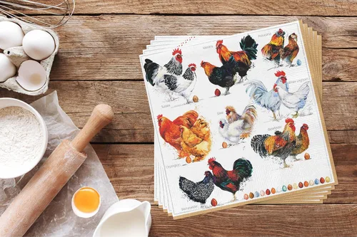 Vista 4 de Chicken Collection - 40 servilletas desechables decorativas, diseños de razas de gallos y pollos