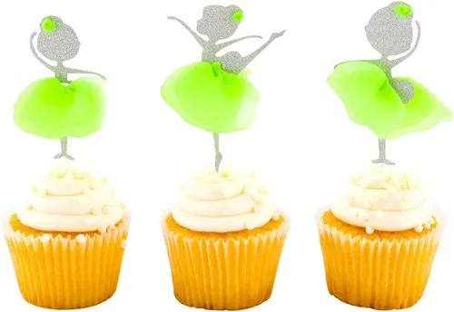 Vista 8 de Restaurantware Top Cake Toppers 8 x 3.8 pulgadas, 100 adornos de tiara para tartas, detalles de purpurina, cumpleaños, papel dorado, decoración