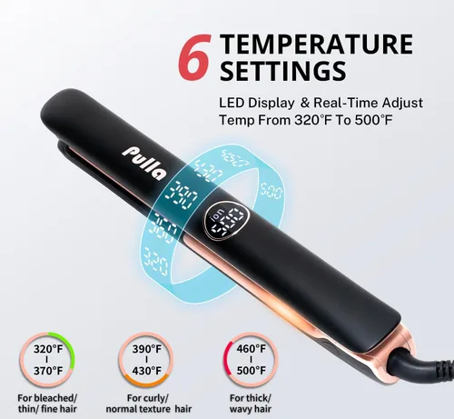 Vista 4 de Pulla Plancha de pelo profesional 2 en 1 con revestimiento de cerámica, plancha plana iónica de doble voltaje para viajes, sin encrespamiento, 500