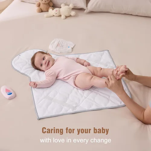 Vista 6 de UTEX Cambiador portátil para bebé, cambiador de pañales impermeable y lavable con bolsa de transporte, cambiador plegable para viajes, regalos