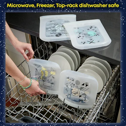 Vista 10 de Pyrex Juego de almacenamiento de silicona platino de 4 piezas, 2 bolsas de sándwich reutilizables, 2 bolsas reutilizables de medio galón,
