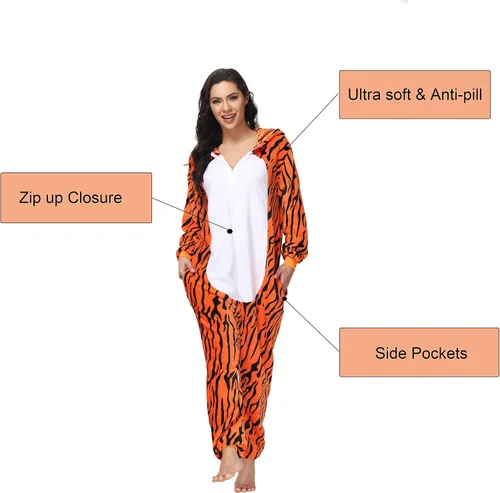 Vista 2 de Pijama unisex de animal para adultos, disfraz de Halloween, Navidad, cosplay, pijama de una sola pieza para mujeres y hombres