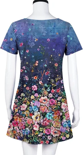Vista 8 de Ceboyel Vestido de camiseta floral bohemio para mujer, hasta la rodilla, vestido casual de moda, trajes de playa y verano 2023