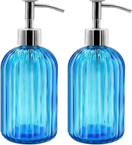 Vista 10 de Paquete de 2 dispensadores de jabón de vidrio con bomba, dispensador de jabón líquido de 13.5 fl oz para lavar líquido, champú y loción, dispensador
