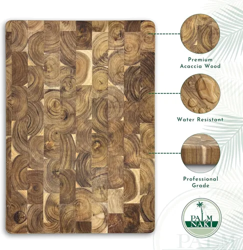 Vista 3 de Palm Naki Tabla de cortar de madera de acacia, tabla de cortar grande y duradera, tabla de cortar decorativa, 20 x 14 x 1.26 pulgadas