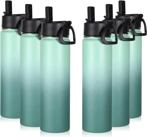 Vista 19 de Volhoply Botella de agua aislada de 24 onzas con tapa con popote, botellas deportivas de boca ancha de acero inoxidable con asa, tazas de vacío