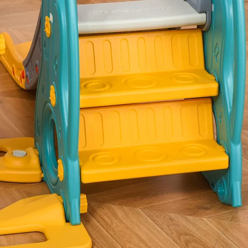 Vista 8 de Qaba Juego de columpio y tobogán 4 en 1 para niños de 1.5 a 3 años con escalador, ultra seguridad, aro de baloncesto, juego de parque infantil