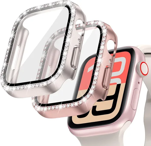 Vista 20 de Goton - Pack de 2 Fundas Bling para Apple Watch con Protector de Pantalla 40mm SE 3/2/1, Series 6/5/4, Funda con Purpurina para Mujer con Diamantes