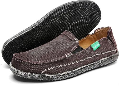 Vista 7 de JAMONWU Zapatos de lona para hombre sin cordones antideslizantes informales planos para exteriores mocasines casuales