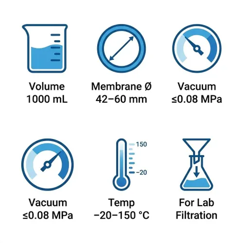 Vista 8 de QWORK Aparato de Destilación de Filtración al Vacío de Vidrio, 1000ml - Incluye Embudo Graduado, Matraz de Filtro, Abrazadera - Tamaño de Poro de 10