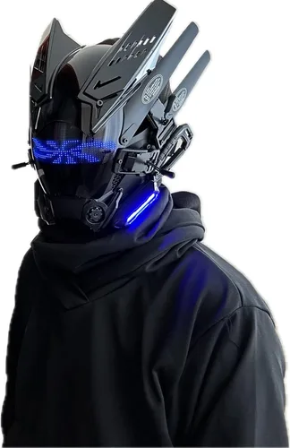 Vista 4 de Máscara LED Cyberpunk, máscara Bluetooth con control de aplicación, pantalla LED personalizable para discotecas, fiestas, raves
