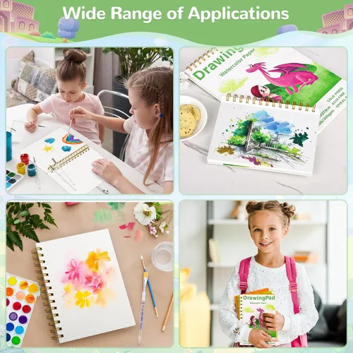 Vista 7 de Elvendreth Cuaderno de papel para acuarela 5x5 pulgadas, 30 hojas de papel prensado en frío (140 lb/300 g/m²), encuadernado en espiral/línea