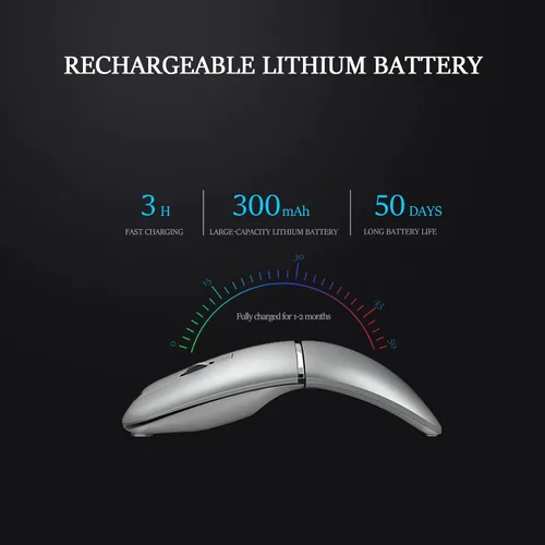 Vista 7 de Ratón de arco inalámbrico Bluetooth, modelo dual (2.4 G + BT5.1), mouse plegable giratorio para Microsoft, ratones portátiles recargables