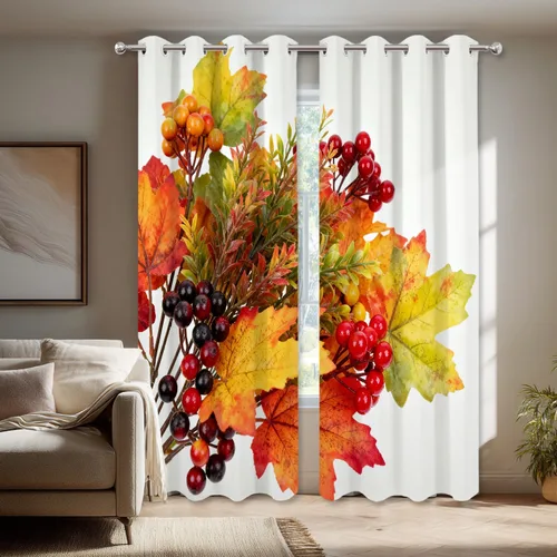 Vista 283 de Shrahala Orange Autumn Autumn Blackout Curtain Tiers, Fall Kitchen Valance Light Blocking Tier Drapes with Rod Pocket, 2 Pack 26 X 24 in