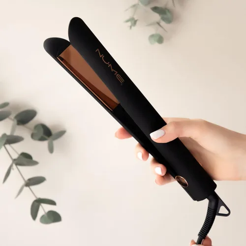 Vista 6 de NuMe Style Setter - Plancha plana de titanio, planchas flotantes de 1 pulgada con acondicionamiento de iones negativos, tira de luz infrarroja