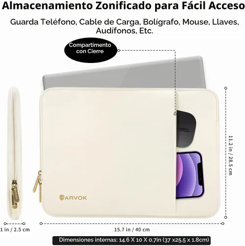 Vista 5 de ARVOK Funda para portátil de 15 pulgadas, funda impermeable para laptop de blanco (Crescent white)
