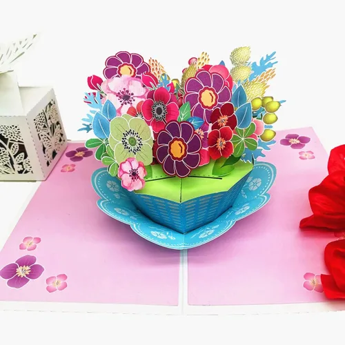 Vista 2 de Paquete de 5 tarjetas emergentes de flores, tarjetas de felicitación 3D, surtido para mujeres u hombres en todas las ocasiones, aniversario, día