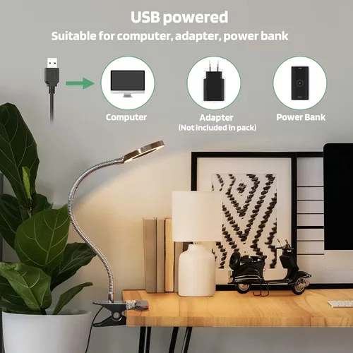 Vista 5 de GLORIOUS-LITE Luz LED con clip, lámpara de lectura de 36 LED para cuidado de los ojos para dormitorio, cuello de cisne flexible de 360° con 4 modos