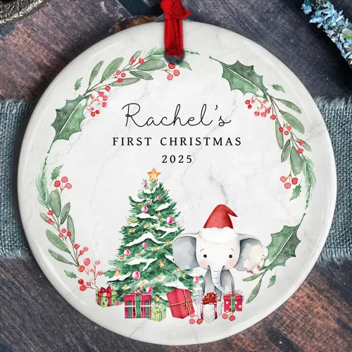 Vista 16 de Adorno personalizado de cerámica para la primera Navidad del bebé 2025 – Recuerdo navideño de copo de nieve personalizado con nombre, nuevo adorno