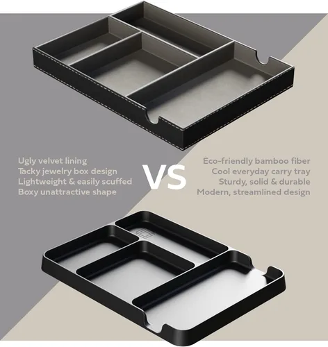 Vista 7 de Bandeja de transporte de uso diario negra para hombres. Organizador EDC perfecto para tu mesita de noche, entrada, oficina y cueva de hombre, hecha
