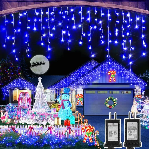 Vista 9 de Luces de Navidad para exteriores, 49 pies, 480 luces LED para exteriores, 90 tiras de luces de carámbano con 8 modos, temporizador impermeable