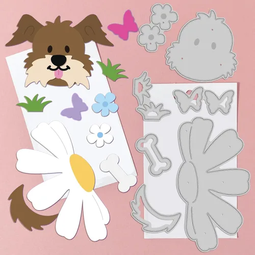 Vista 3 de INFUNLY Troqueles de metal para cortar perros y casas, troquelados en relieve, plantilla de plantilla de flores troqueladas para álbumes