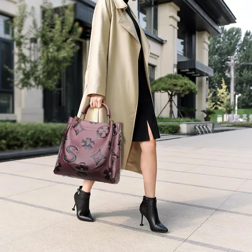 Vista 8 de Travistar Bolsos de mano florales para mujer, juego de bolso de mano de cuero en relieve con asa superior, bolsa de hombro grande, bolsa de hombro
