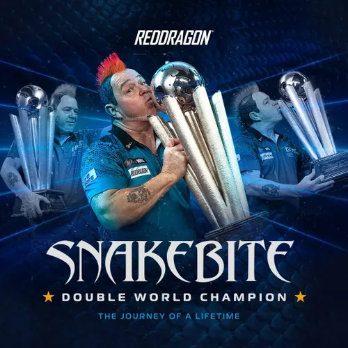 Vista 6 de RED DRAGON Peter Wright Snakebite DWC Edición Especial Gold Plus 0.71 oz con Vuelos y Tallos (ejes)