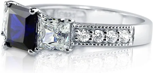 Vista 3 de BERRICLE Sterling Silver 3-Stone Wedding Engagement Promise Rings for Her, Stackable Band Ring Set for Women, Cubic Zirconia CZ - Sapphire-Blue