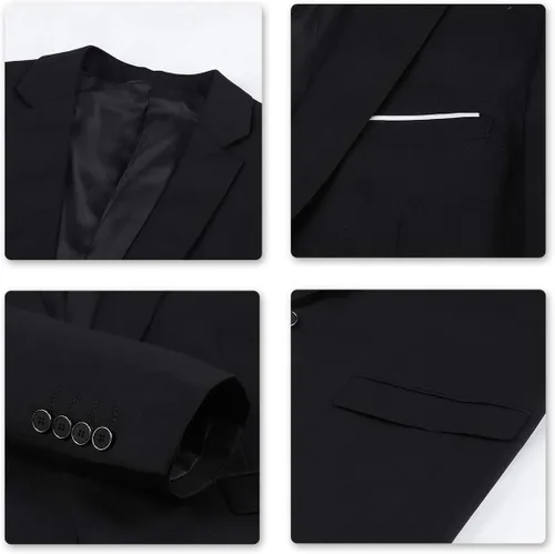 Vista 3 de YffushiBlazer para hombre, saco elegante para hombre, talla ajustada, de un botón, casualfiesta