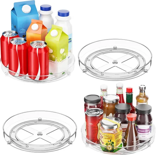 Vista 2 de Optish Paquete de 4 organizadores Lazy Susan, tocadiscos Lazy Susan de 9.5 pulgadas para gabinete, organizador de refrigerador para organizadores