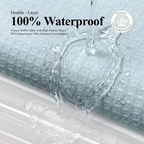 Vista 7 de 3 in 1 Waffle Shower Curtain Set with PEVA Liner 72Wx72H Fog Blue Azul Niebla
