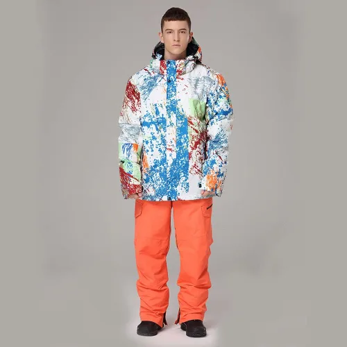 Vista 8 de YEEFINE Traje de esquí para hombre, chaqueta de esquí y pantalones, impermeable, traje de nieve para exteriores, cálido invierno, chaquetas