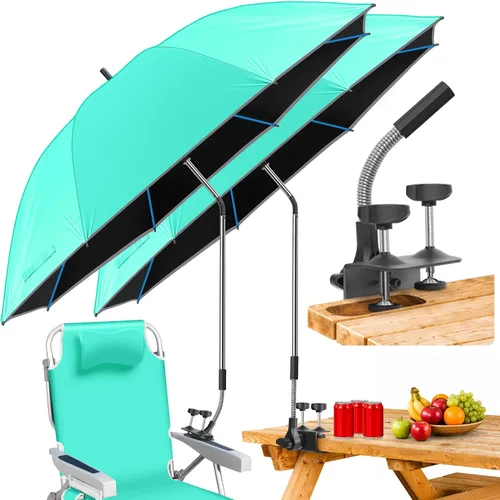 Vista 10 de Sombrilla de playa, paquete de 2 paraguas para silla de 48.7 pulgadas con abrazadera ajustable de 360°, protección UV, sombrilla grande para silla