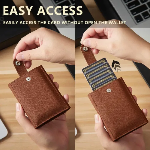 Vista 4 de Aiuwo Cartera para hombre, triple y duradera con ventana de identificación, cartera de cuero de gran capacidad con caja de regalo, C-Lychee