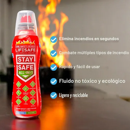 Vista 2 de LifeSafe Technologies StaySafe Extintor de Incendios Portátil Todo en 1, Spray de Incendios Compacto Fácil de Usar en 10 Tipos de Incendios, No