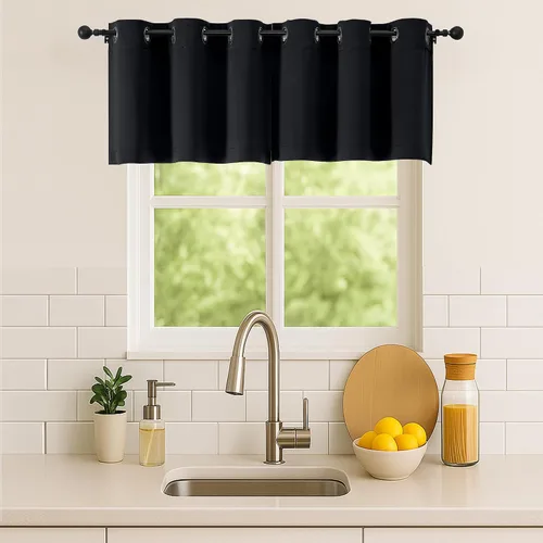 Vista 178 de Simplebrand Juego de 2 paneles de cenefa aguamarina para ventana de cocina de 14 pulgadas de largo, cortinas de oscurecimiento de habitación