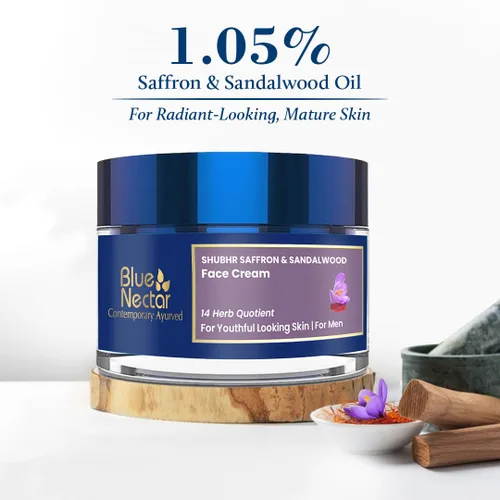 Vista 3 de Blue Nectar Crema facial humectante, crema antienvejecimiento ayurvédica antiarrugas para piel envejecida, mezcla antigua de azafrán y cúrcuma