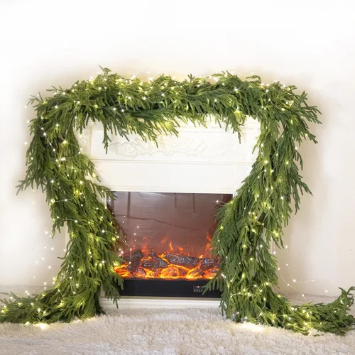 Vista 12 de MISSPIN 6ft Christmas Garland with String Lights, Real Touch Norfolk Pine Garland, Green Artificial Greenery Garland for Table, Mantle, Wall