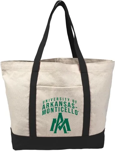 Vista 293 de Campus Lab Bolsa de lona con logotipo primario colegiado con bolsillo externo, bolsa de hombro reutilizable para ir de compras, playa Águilas A&m