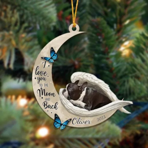 Vista 43 de Adorno colgante personalizado de ángel durmiendo en la luna, perro sabueso afgano, nombre personalizado, acrílico impreso en 2D plano – cumpleaños