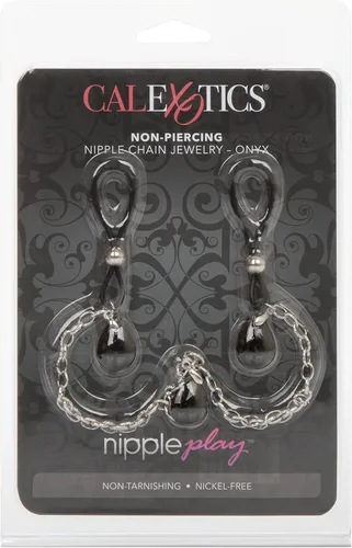Vista 3 de CalExotics Novedades Nipple Play - Joyería de cadena sin perforación, ónix/negro