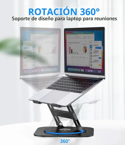 Vista 2 de AOEVI Soporte ajustable para laptop con base giratoria de 360°, soporte estable para computadora portátil, ergonómico y plegable, elevador para Negro