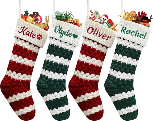 Vista 15 de Dreamdecor - Medias de Navidad personalizadas con nombre y monogramas, medias familiares de 18 pulgadas con placa de cuero para niños, 1 paquete