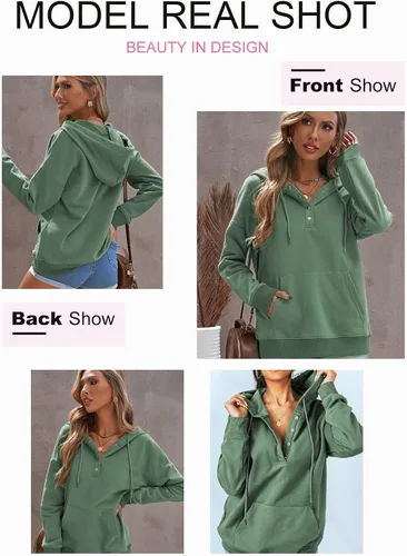 Vista 3 de Dokotoo - Sudaderas o camisas para mujer sin botones, con capucha y cordón, manga larga, estilo casual.