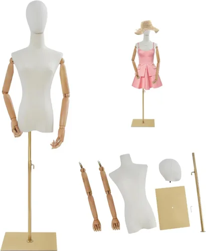 Vista 10 de Vestido de maniquí femenino de altura ajustable de 55 a 80 pulgadas, cuerpo de maniquí con soporte de metal (negro, 55-80 pulgadas)