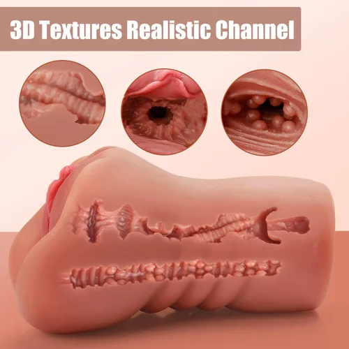 Vista 2 de Masturbadores masculinos con vagina de bolsillo de textura 3D realista y ano apretado, muñeca sexual, juguete adulto, juego anal y de felación